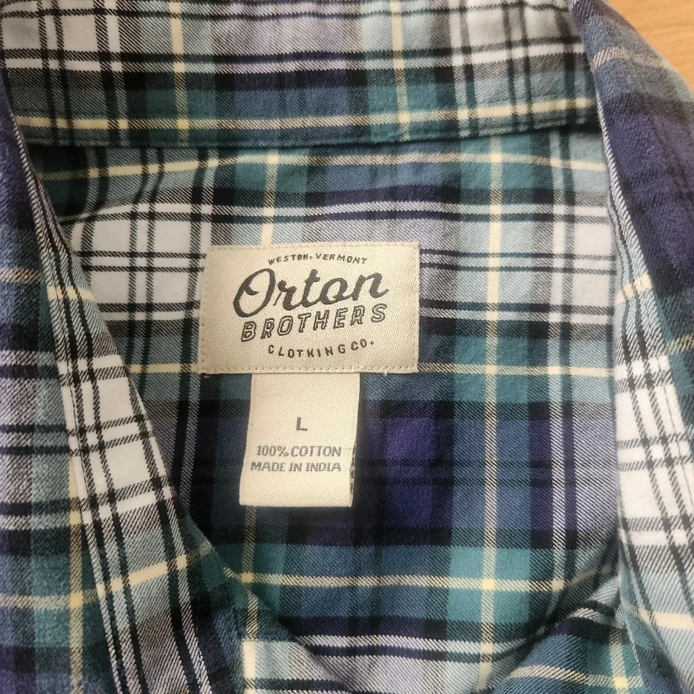 Orton Brothers Plaid 100% Cotton Shirt Size LARGE Long Sleeve Button Down